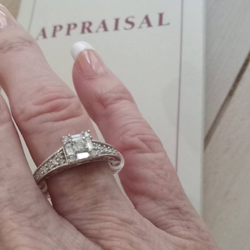 Natural Diamond Ring In 10K White Gold With Box & Appraisal